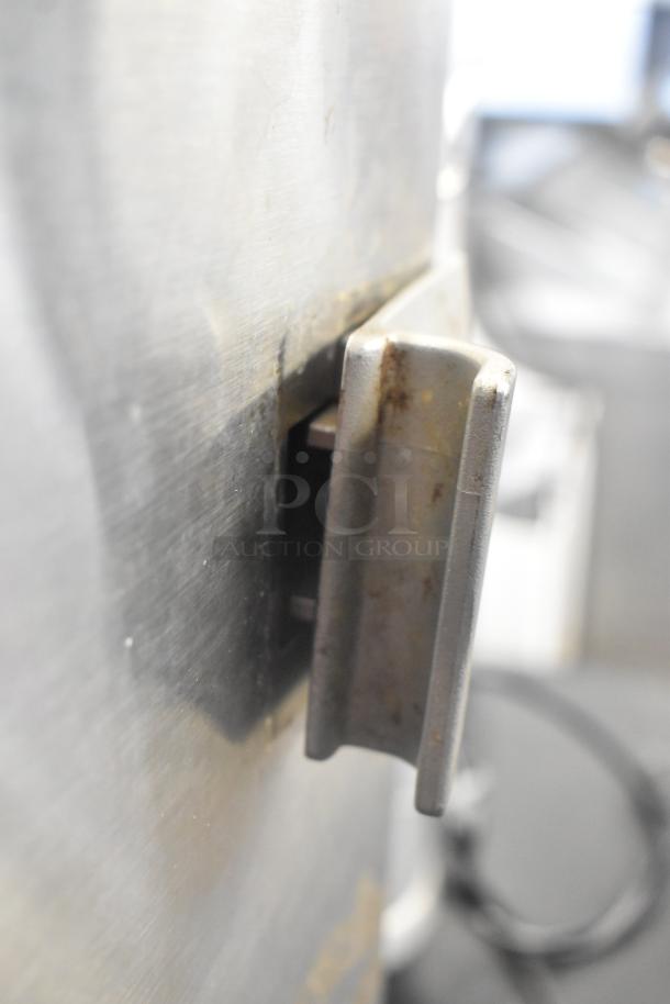 Southbend R2 stainless steel steam cabinet, single deck, electric, 208V, 3 phase, showing close-up of handle and surface detail.