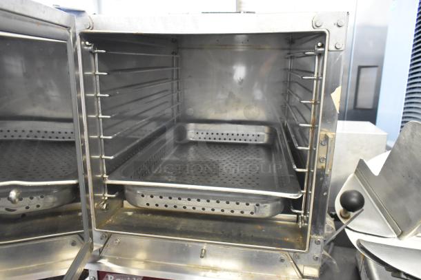 Southbend R2 stainless steel commercial steam cabinet, single deck, electric, 208V, 3-phase, clean, with perforated trays.