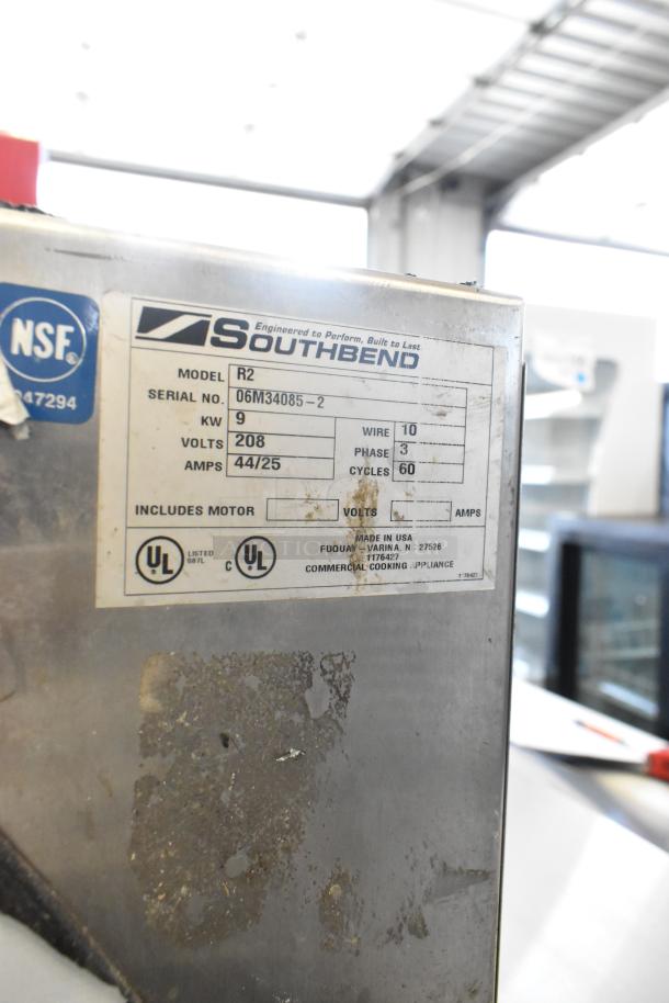 Southbend R2 stainless steel steam cabinet, 208V, 3-phase. Features include electric single deck, NSF and UL listed, serial 06M34085-2.