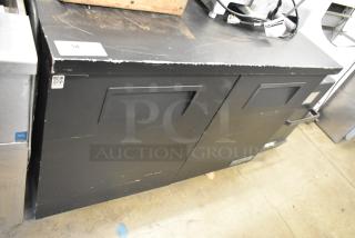 2018 True TUC-48-LP-HC metal 2-door undercounter cooler, black, shows surface wear, 115V, 1 phase, commercial use.