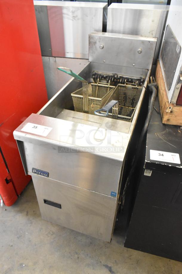 2018 Pitco Frialator SE14 stainless steel electric fryer with two metal baskets, 208V, 3 phase, used condition.