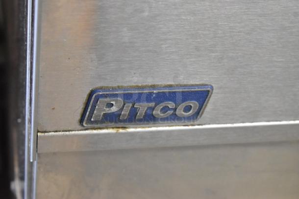 2018 Pitco Frialator SE14 stainless steel commercial fryer, 208V, 3-phase, with two metal fry baskets, visible Pitco logo.