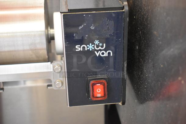 2020 Snow Van NSD-151MW ice flaking machine, stainless steel, 220V, 1-phase. Snow Van logo visible, with power switch.