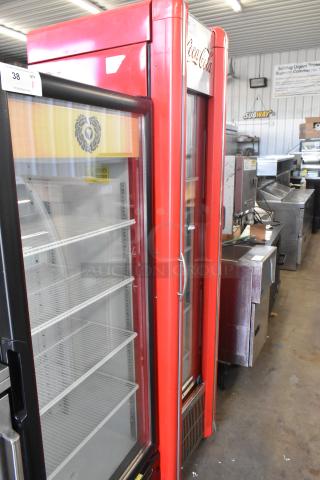 Imbera VR09 metal single door cooler with poly coated racks, 115V, red finish, clear glass door displaying interior shelves.