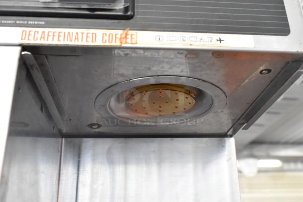 Curtis TP2T10A3159 stainless steel double coffee machine, 220V, 1 Phase. Visible "Decaffeinated Coffee" label.