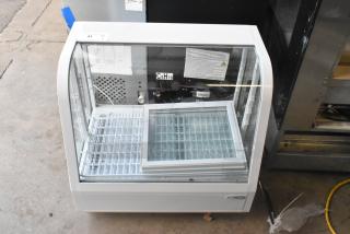 BRAND NEW KoolMore CDC-3C-WH Countertop Display Refrigerator, 3.6 Cu Ft, 115V. Scratch and dent condition visible.