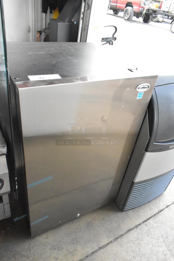 Brand new KoolMore KM-OKS-OFRC-44SS stainless steel outdoor refrigerator, IPX 4 rated, with glass shelves, 4.4 cu. ft. capacity.