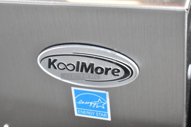 KoolMore KM-OKS-OFRC-44SS stainless steel outdoor refrigerator, Energy Star rated, features glass shelves, IPX4 rating.