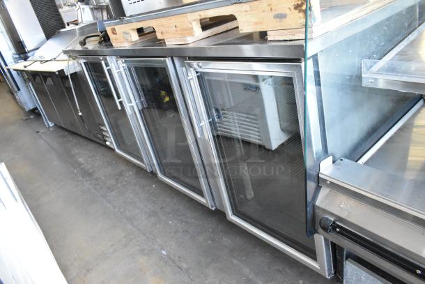 True TBB-4G-S-LD commercial 3-door back bar cooler merchandiser, metal, 115V, 1 phase, glass doors, excellent condition.