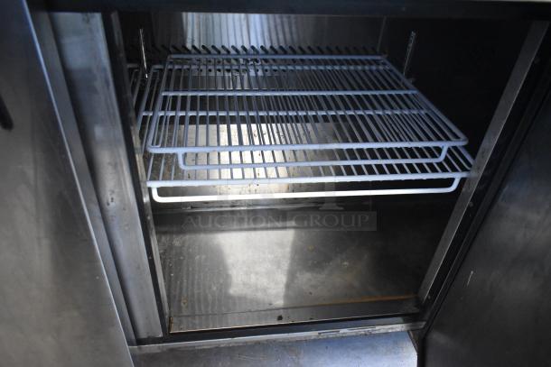 2019 Bison BST-72-30 stainless steel commercial sandwich salad prep table, interior view, Mega Top. 115V, 1 phase.