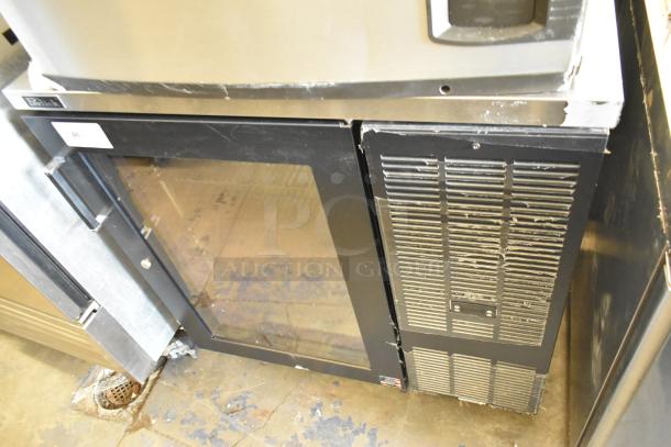 2019 Perlick BBS36-RF-G-Y-X-H1 metal undercounter cooler, glass door, visible wear, 115V, single phase.