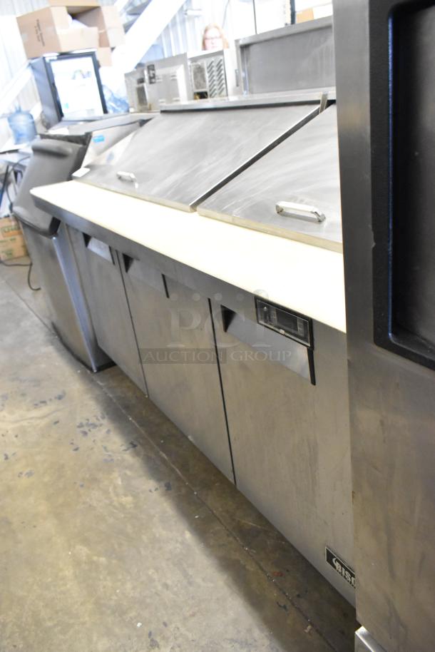 2019 Bison BST-72-30 stainless steel prep table, mega top, commercial casters, 115V, 1 phase, excellent condition.