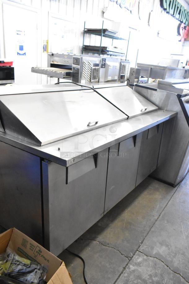2018 True TSSU-72-30MB-ST-HC stainless steel prep table with Bain Marie mega top and commercial casters. 115V, 1 Phase.