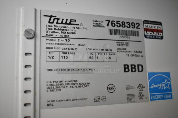 True T-72 stainless steel 3-door reach-in freezer, poly coated racks, commercial casters, 115V, 1 phase, NSF certified.