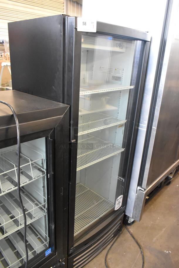 IDW G-12-F334B-HC single door commercial cooler with poly-coated racks, black metal frame, model label visible, 115V, 1 phase.