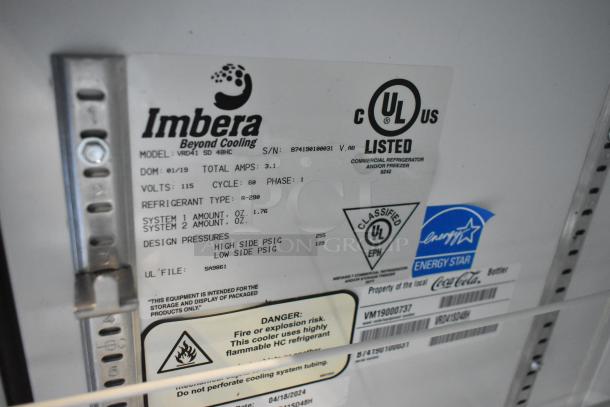 Imbera VRD41 metal commercial 2-door cooler label, showing UL listing, 115V, 1 phase, R-290 refrigerant, Energy Star.