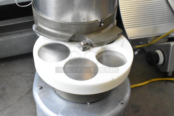 BMC Metal Commercial Countertop Hamburger Forming Machine, 115V, 1 Phase, with metal construction and circular forming plates.