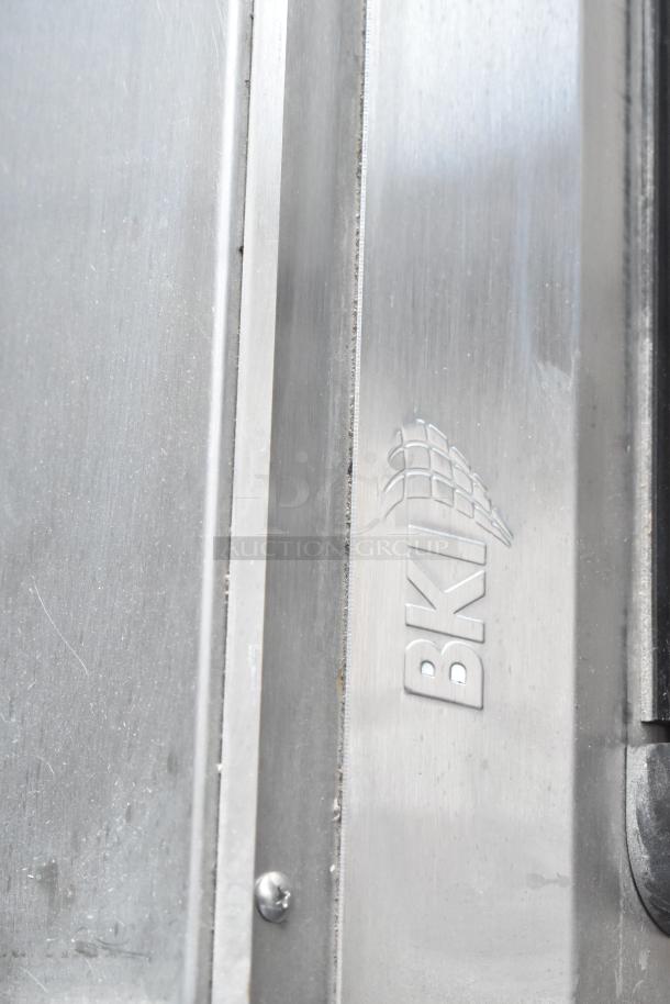 BKI HSS2-4T metal hot merchandiser, durable steel with BKI logo, on casters. 208V, 1 phase, ideal commercial use.