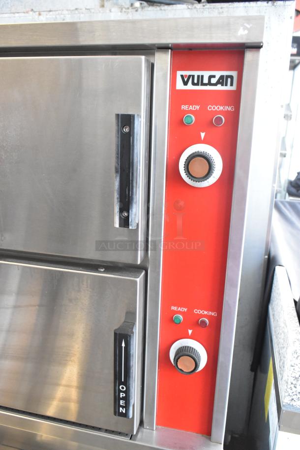 Vulcan VSX24G stainless steel 2-deck steam cabinet, commercial natural gas, 200,000 BTU, visible controls, excellent condition.