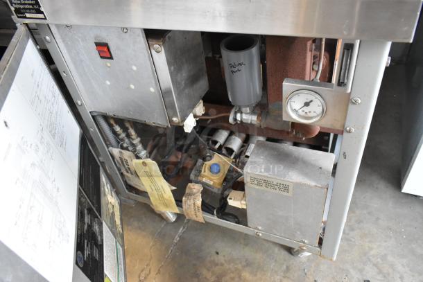 Vulcan VSX24G 2 deck steam cabinet, natural gas, 200,000 BTU, stainless steel, internal view showing components and labels.