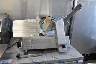 2017 Bizerba GSP H meat slicer, stainless steel, 120V, 1 phase. Features adjustable settings, in good condition. Model label visible.