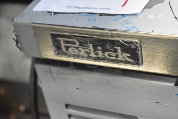 Perlick DDS36 beer dispenser with scratches on stainless steel. Logo visible. Scratch and dent condition. 115 Volts, 1 Phase.