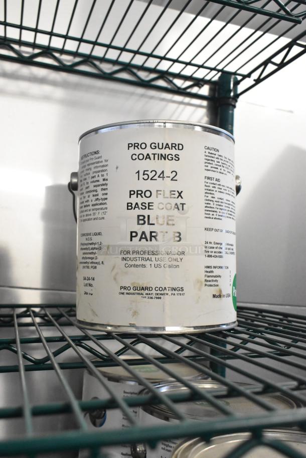 10 Pro Guard chemicals, including 1524-2 Pro Flex Base Coat Blue Part B. Industrial use. 1-gallon container in metal can.