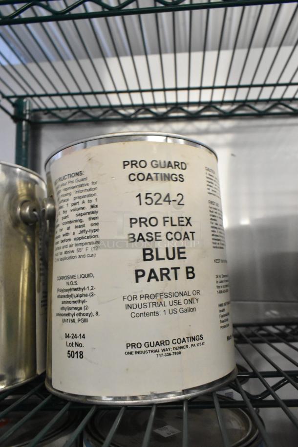 Pro Guard 1524-2 Pro Flex Base Coat Blue Part B, 1-gallon can. Label states industrial use, lot no. 5018, corrosive warning.