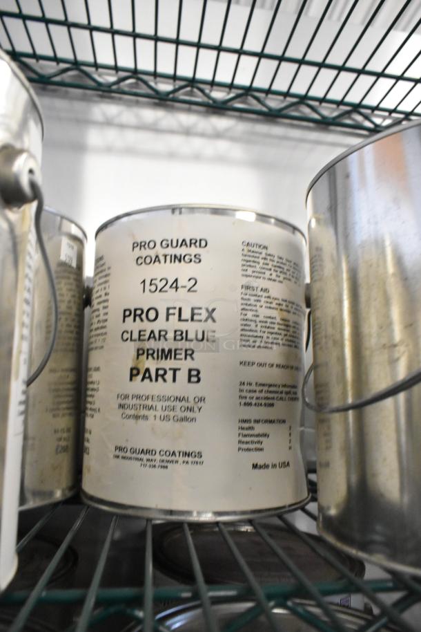 10 cans of Pro Guard Chemicals, including 1524-2 Pro Flex Base Coat Blue Part B. Industrial use, 1-gallon size, made in USA.