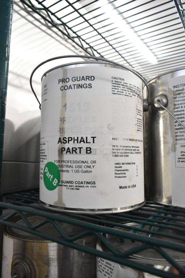 Pro Guard Coatings Asphalt Part B, 1-gallon can. Industrial use, made in USA. Includes safety and usage instructions.