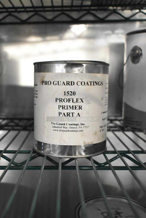 11 Pro Guard Chemicals including Proflex Primer 1520 Part A, PhazeBreak, WR Enamel Red. Labels indicate product specifics.
