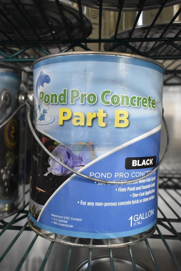 Pond Pro Concrete Part B, Black, 1 Gallon can on shelf. Suitable for non-porous surfaces, VOC content <3.0 lbs/gal.