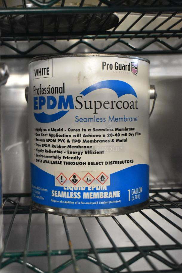 Pro Guard EPDM Supercoat, seamless membrane, 1-gallon can. Features liquid application, energy efficiency.