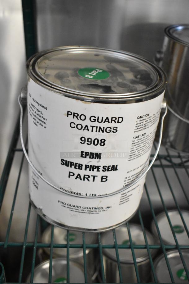 8 Pro Guard chemicals including 9908 Super Pipe Seal Part B and Pond Pro 2000 White Liquid Rubber. 1-gallon cans.