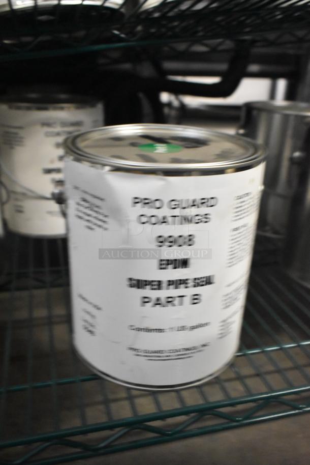 Nine Pro Guard chemicals, featuring 9908 Super Pipe Seal Part B can, visible label reads 1 US gallon, EPDM composition.