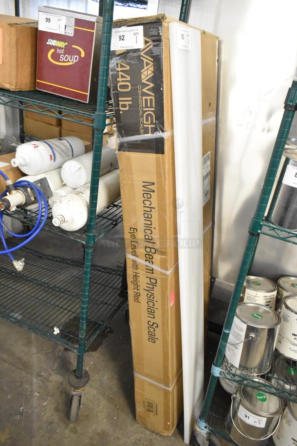 Brand new Galaxy MSB440 scale, 440 lb capacity, eye-level mechanical beam, height rod included, original packaging.