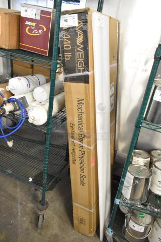 Brand new Galaxy MSB440 scale, 440 lb capacity, eye-level mechanical beam, height rod included, original packaging.
