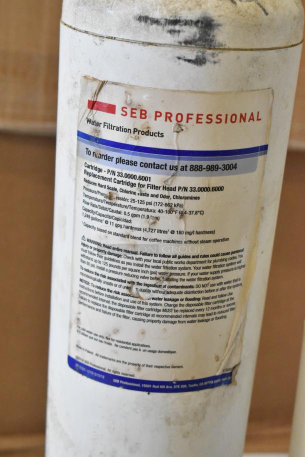SEB Professional water filter cartridge, model P/N 33.0000.6001, reduces hard scale and chlorine. Used condition.