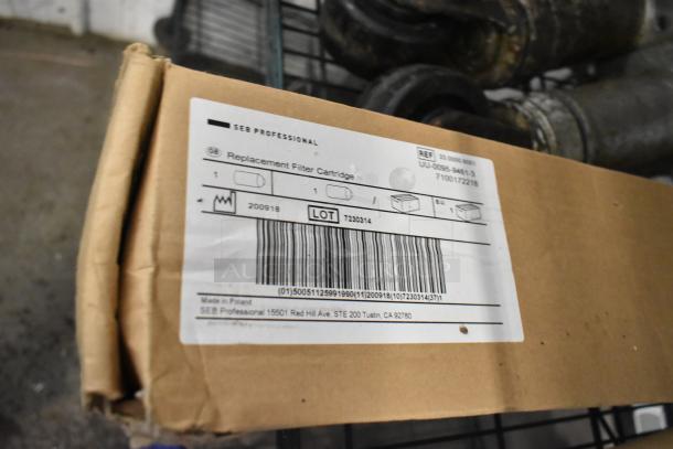 Box of 6 SEB Professional replacement water filter cartridges with label showing lot number 7230314, made in Poland.