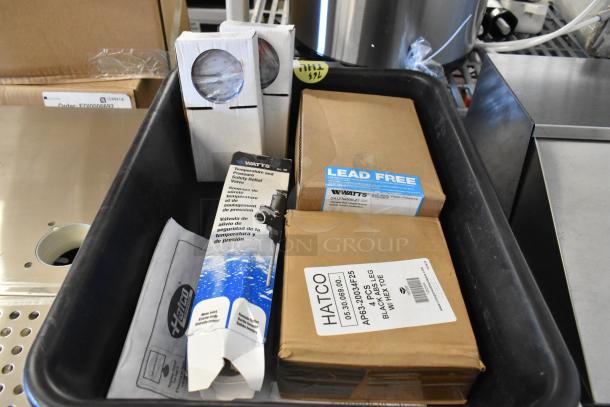 Auction items include Hatco AP63-20034F25 ABS leg, Watts 3/4 LFN250B-Z-020 water pressure regulator, Hatco dial, and more.