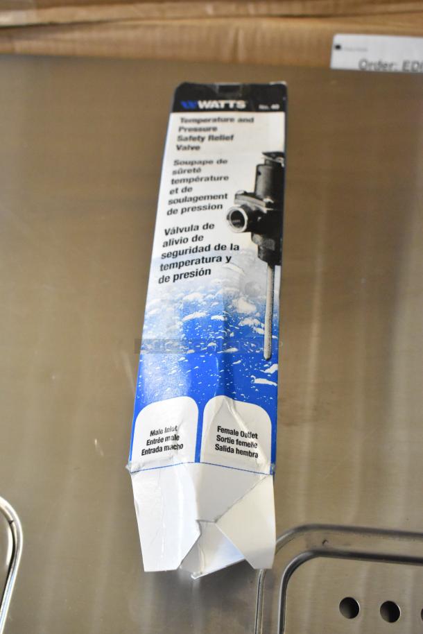 Watts temperature and pressure safety relief valve box, visible inlets and outlets, part of a 6-item auction lot.