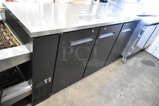 Brand new Avantco 178UDD72HC metal kegerator, black, three 1/2 keg capacity, with double tap and scratch dent.