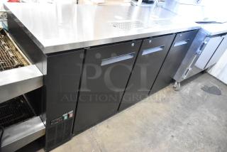 Brand new Avantco 178UDD72HC metal kegerator, black, three 1/2 keg capacity, with double tap and scratch dent.