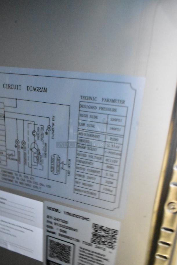 Brand new 2024 Avantco 178UDD72HC double tap kegerator, 3 half keg capacity, black, 115V, scratch and dent condition, circuit diagram label visible.