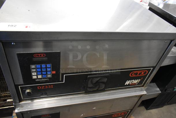 Middleby Marshall CTX DZ33I stainless steel commercial electric conveyor pizza oven on casters, 208 volts, 3/1 phase.