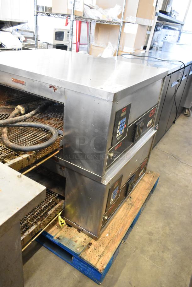 2021 Middleby Marshall CTX DZ33I stainless steel conveyor pizza ovens, commercial electric, on casters, 208V, 3/1 phase.