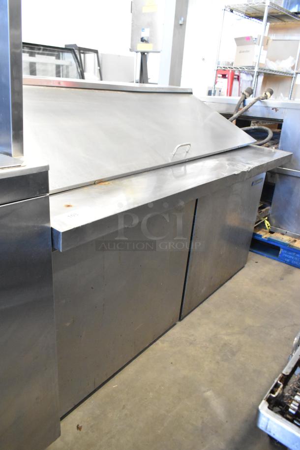 2023 Sir Lawrence SLMPREP-2DW stainless steel prep table. Commercial sandwich/salad use, Bain Marie Mega Top, 115V, 1 phase. Slight wear visible.