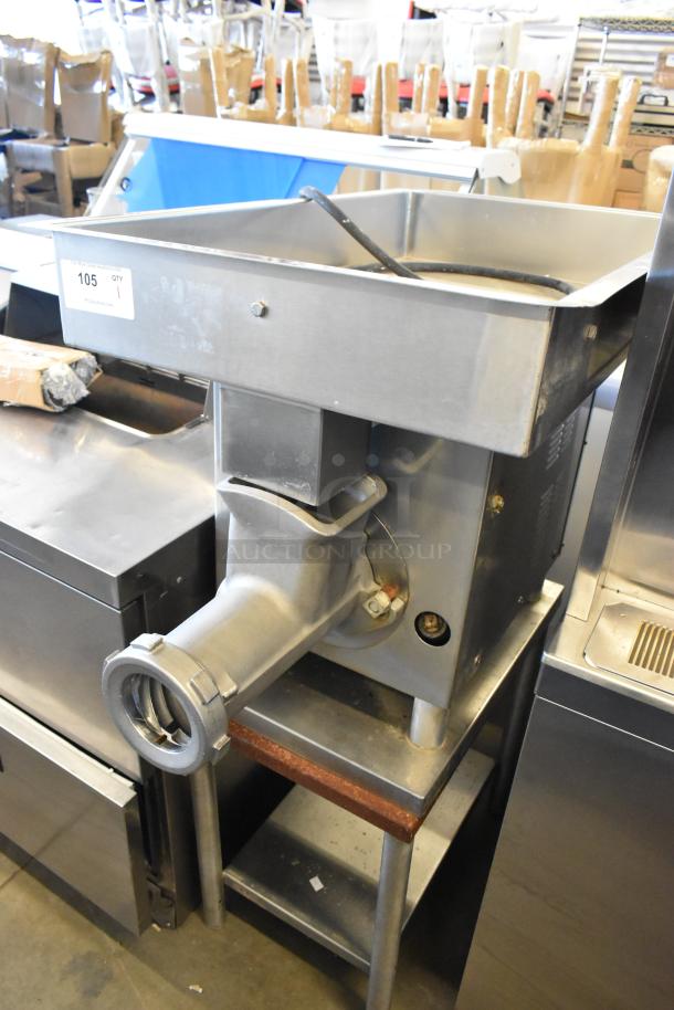 Hobart 4732 metal commercial meat grinder, 208 volts, 3 phase, used condition, label indicates model and electrical info.