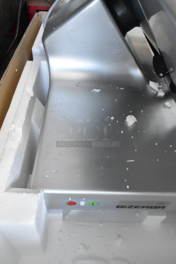 2018 Bizerba GSP H Meat Slicer, metal body, 120V, 1 phase, new condition, includes controls and brand logo visible.
