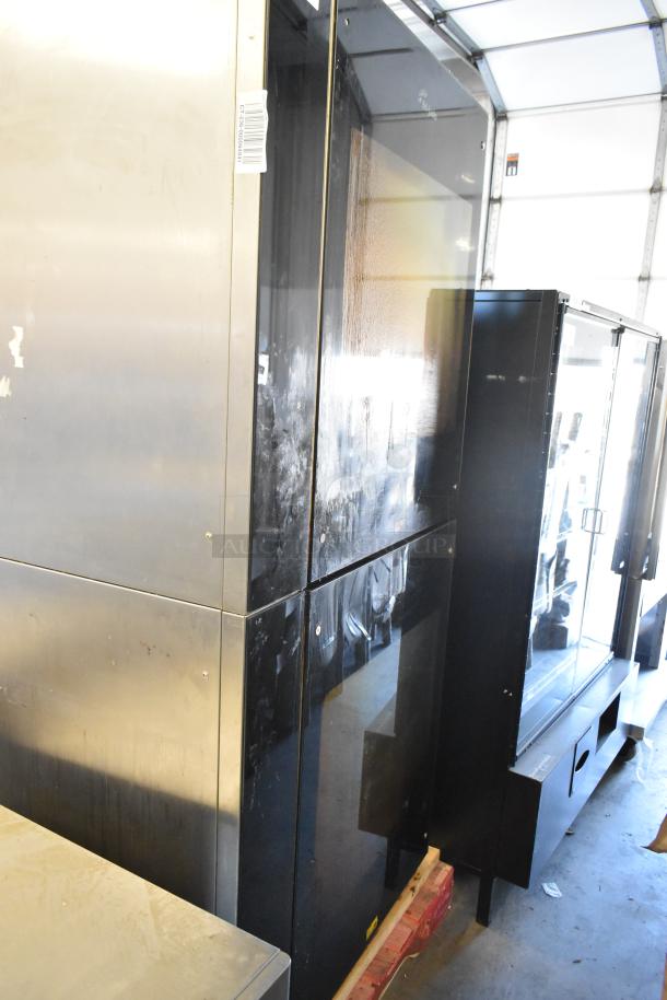 2 Fri-jado TDR 7 P stainless steel rotisserie ovens, 208V, 3-phase, commercial use. Some surface marks visible.